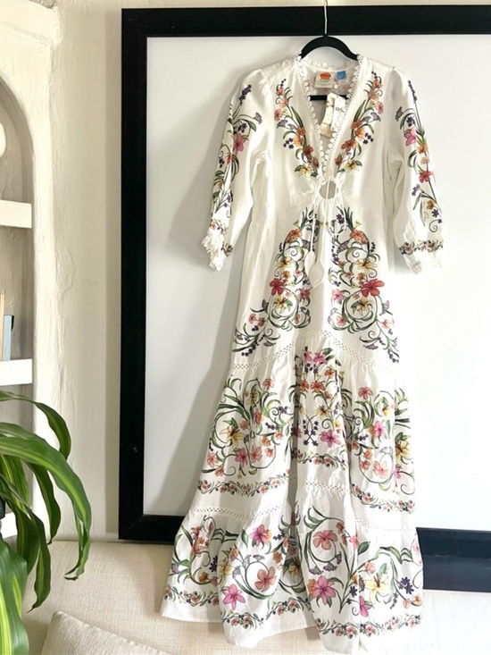 FARM Rio Dresses & Skirts - FARM Rio White Linen Blend Multicolor Floral Printed Maxi Dress Size Small NWT